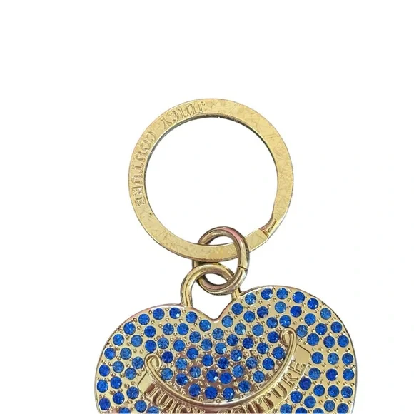 Juicy Couture rare Gold & Royal Blue Heart shape Key chain Holder keychain bling - Picture 5 of 7